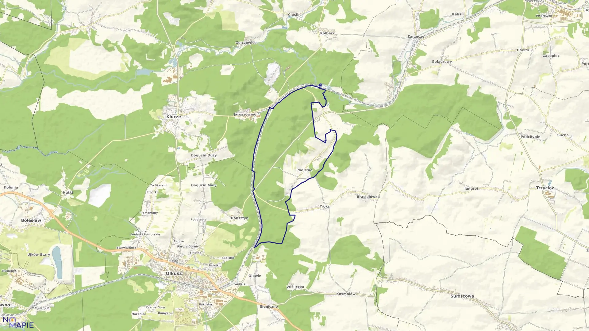 Mapa obrębu Podlesie w gminie Olkusz